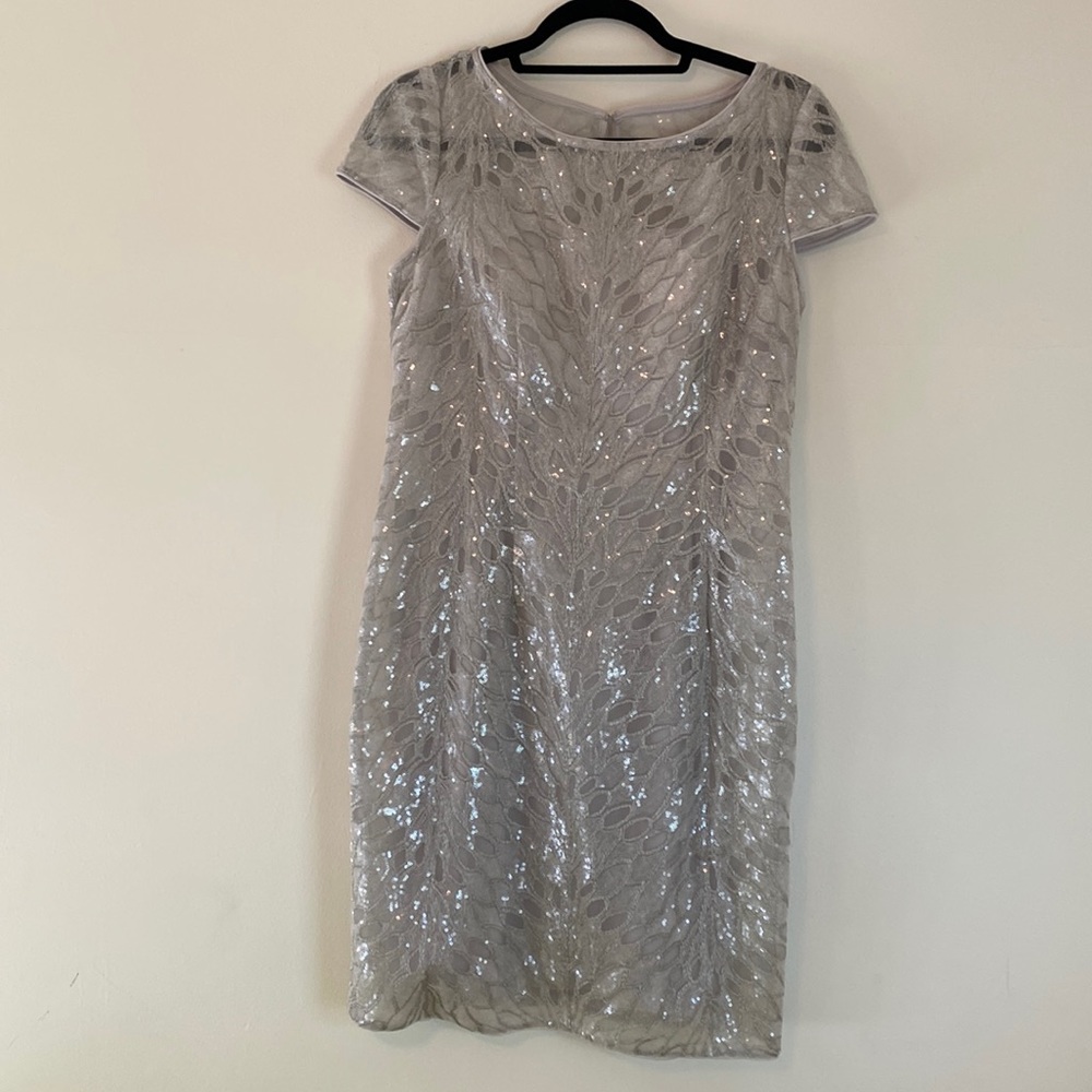 Adrianna Papell, silver sequin mini dress, 6P
